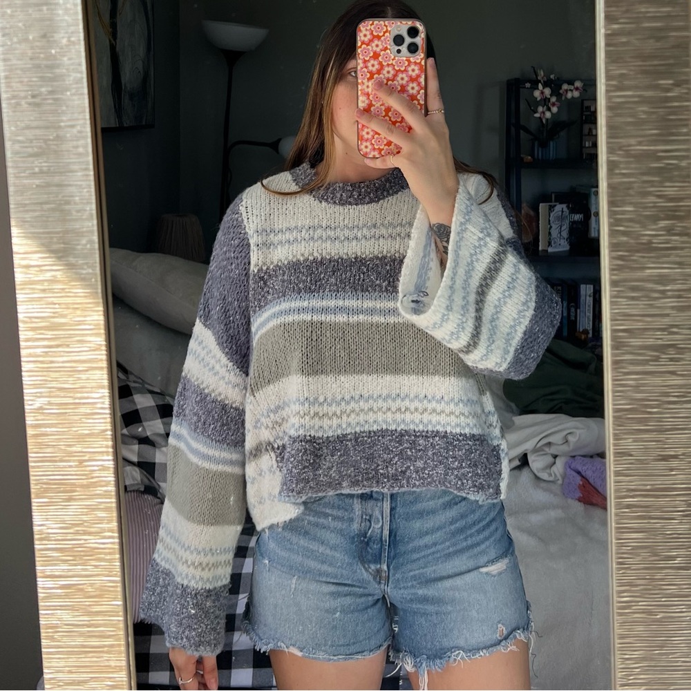 Sincerely Jules Gray and Cream Striped Sweater